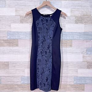 Banana Republic Snakeskin Print Ponte Sheath Dress Black Blue Cotton Womens 2